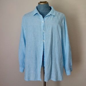 Love Linen Blue/White striped Shirt J Jill XL